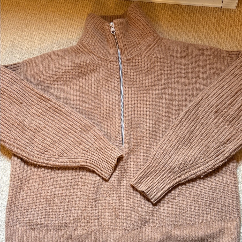 Everlane Brown Ribbed Half-Zip Sweater